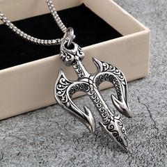 Stainless steel men’s trident pendant necklace