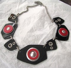 Vintage Bijoux Terner Red Black Lucite Panel Link Collar Necklace Modernist