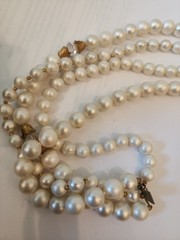 Unsigned Miriam Haskell Vintage 4 Strand Faux Pearl Necklace Gold Mesh Bow Flaws