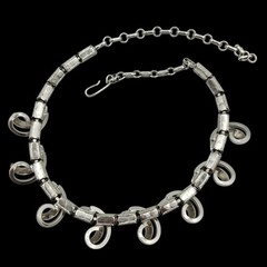 Vtg Style Silver Tone Atomic Swirl Statement Necklace Adjustable MCM Mid Century