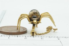 QUALITY ANTIQUE ENGLISH 15K GOLD CABOCHON CITRINE SPIDER BROOCH c1900