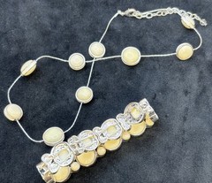 Vintage Napier Bracelet Necklace Set Cream Silver Tone
