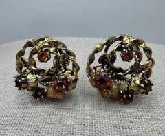 Vintage Austria Gold Tone Glass Rhinestone Clip On Earrings NICE!