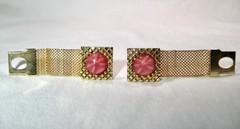 Vintage Pink Stone Gold Tone Mesh Cufflinks K836