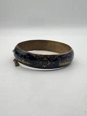 Vintage Siam Bracelet Sterling Silver Niello Enamel Bangle Longship Etched 7.25