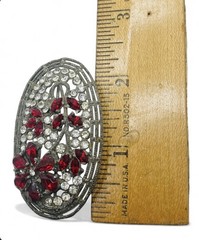 Vintage 1930’s Art Deco Pot Metal Red Glass Rhinestone Floral Brooch