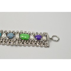 Juicy Couture Crystal Bracelet Cabochon Rhinestone Baguette Colorful RARE BinO