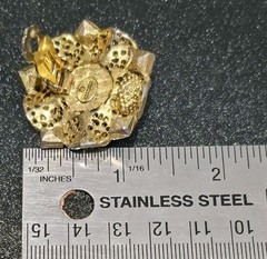 Vintage Graziano Gold Tone Filigree Black Cabochon Rhinestone Clip On Earrings