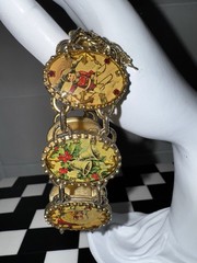 Vintage John Wind Maximal Art Christmas Panel Bracelet 14kt Gold Plated