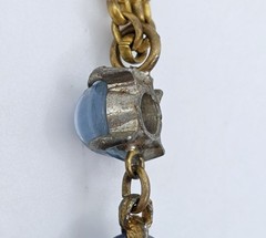 Vintage Blue Glass Pendant Necklace Moonglow Floral Statement Cabochon