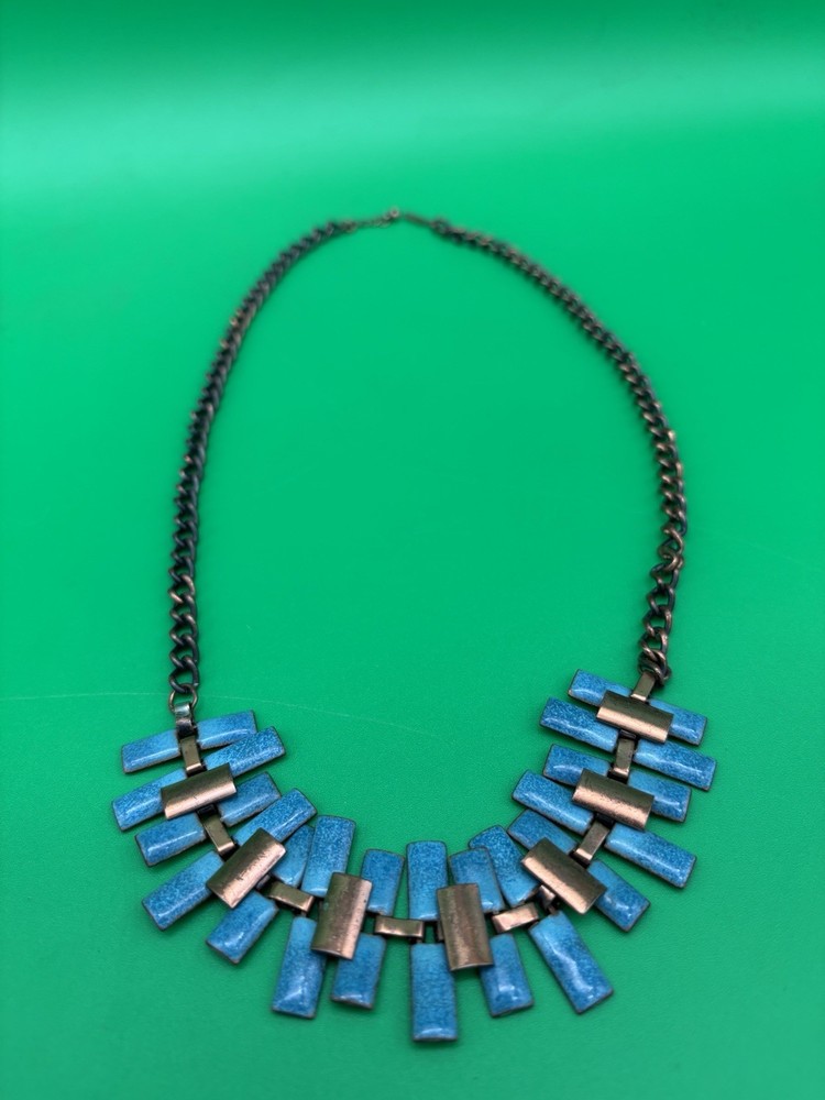 Vintage Estate MCM High End Enameled Copper 23.5” Modernist Statement Necklace
