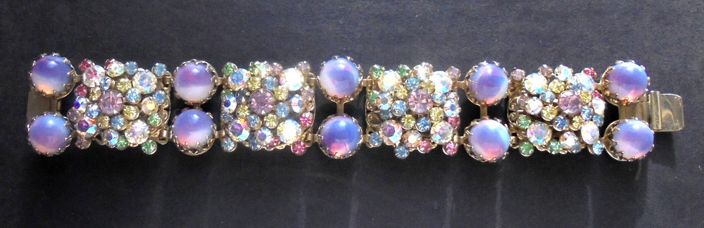 Vintage SELRO SELINI AB Rhinestone Bi Color Pastel Cabochon Bracelet