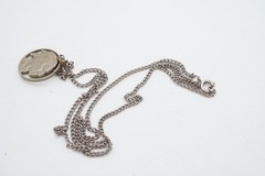 Vintage Necklace Silver Tone Carved Buffalo Nickel 24″