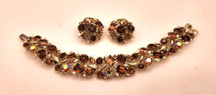 Vintage LISNER Topaz Fall Colors Iridescent Rhinestone Set Bracelet Earrings