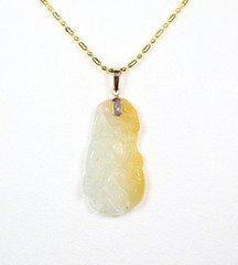 Vintage 14K Chinese White Yellow Jadeite Pendant 18K GF Necklace