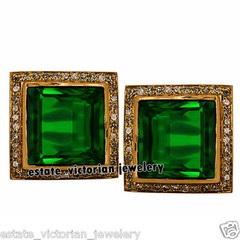 1.35Ctw Rose Cut Diamond Emerald Silver Victorian Stunning Studs Earring Jewelry
