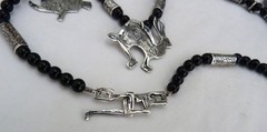 28″ LONG SOUTHWESTERN STERLING SILVER TURTLE BIRD RABBIT ONYX BEAD NECKLACE