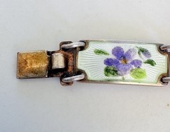 Vintage OPRO 925S Sterling 1970’s Enamel Guilloche Flower Bracelet 7-1/4″ Norway