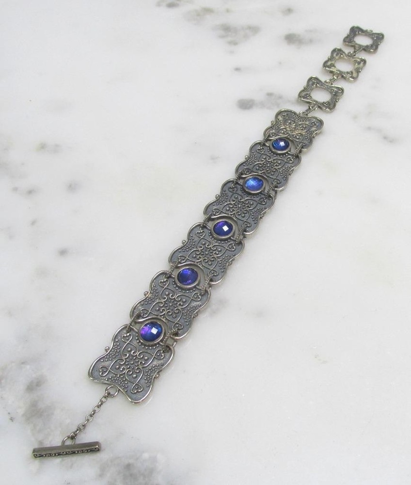 Ail Aluma Morocco Sterling Silver Bracelet w/ Blue Faceted Stones 27.3g ~ 3-D431