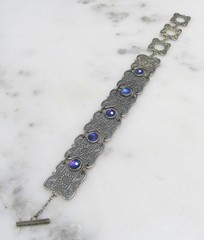 Ail Aluma Morocco Sterling Silver Bracelet w/ Blue Faceted Stones 27.3g ~ 3-D431