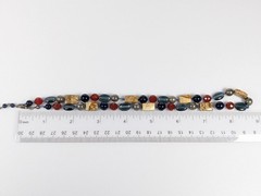 Vtg Natural Stone and Glass Silver Tone Hand Knotted Bead Necklace Blue Brown
