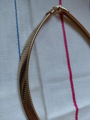 Vtg Choker Flatten Snake goldtone Signed TRIFARI black Enamel Statement 70s-80s