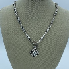 BRIGHTON Vintage Silver Necklace With Square Drop And Elegant Barrel Motif