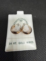 Vintage Solid 14kt Gold Earwire Gold Plated Hoop Earrings 1.2g NOS