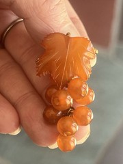 Vintage Russian Amber Leaf Grape Cluster Pin Brooch Pendant 2″ Long