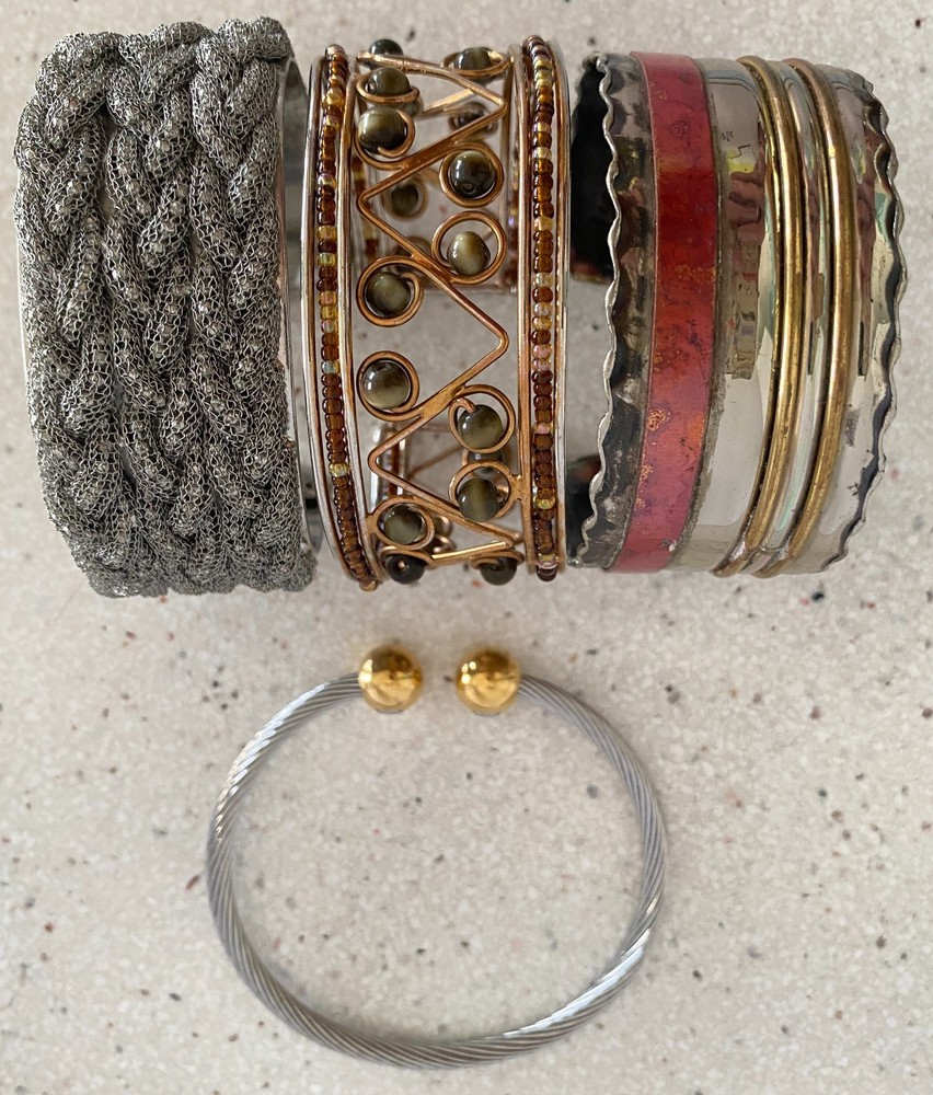 Lot of 4 Vintage Cuff Bracelet Magnetic Stainless Cable Ann Taylor Mesh Beaded