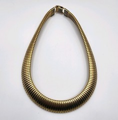 Vintage Gold Tone Wide Omega Choker 17″ Necklace Snake Egyptian Style Bold 80s
