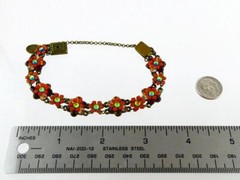 Michal Negrin Rhinestone and Brass Tone Metal Flower Bracelet 6.75 In GOOD
