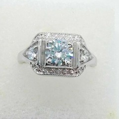 Art Deco Style Round Cut Lab Created Diamond 14k White Gold FN Wedding Ring