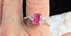 Vintage 925 Sterling Silver Faux Ruby & CZ Ring Emerald-Cut SZ 11