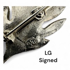 Vintage LG-Lind-Gal Signed Silver Tone Leaf Brooch