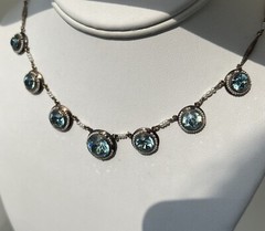 Antique Victorian 14k Gold Round Vivid Blue Zircons with Seed Pearls Necklace