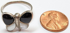 ONYX MOP RING SIZE 8 3/4 STERLING SILVER BUTTERFLY RING SIGNED 925 THAILAND SX