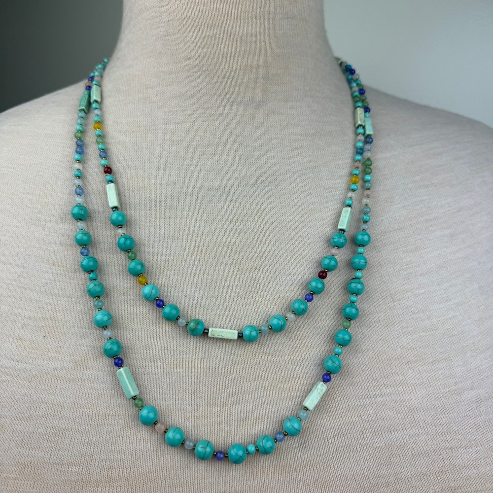 Mixed Stone Beaded Two-Strand Necklace 25.25″