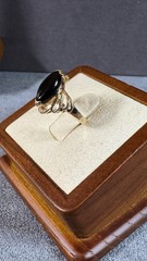 Vintage Marquise Black Onyx Cocktail Ring 14K Yellow Gold, Size 5.5 2.7 Grams