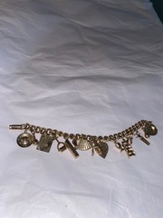 Rare 1950’s Goldtone Charm Womens 7” Bracelet Many Charms