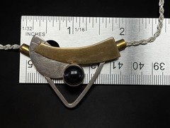 Signed Modernist Mixed Metal 925 Geometric Necklace Onyx Cabochon Pendant 21.1g