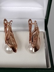 Vintage 1990-s 14 Ct Rolled Gold Pearls / Zircons Earrings – Hallmarked 585 RG