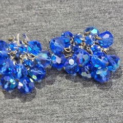 Juliana D&E Blue Crystal Clip-On Earrings & Brooch Set Rhinestone Bead Accents