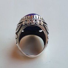 Ancient Vintage Victorian Ring Sterling Silver Lapis Lazuli Stone – Size 9.5