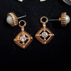 Vintage Earrings Dangle Gold Tone Lot Pierced Dangle Stud Hoop Lot of 6