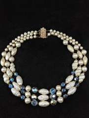 Vintage Giuliano Fratti Milan Gripoix Glass Pearl 3-Strand Choker Necklace