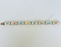 Vintage OPRO 925S Sterling 1970’s Enamel Guilloche Flower Bracelet 7-1/4″ Norway