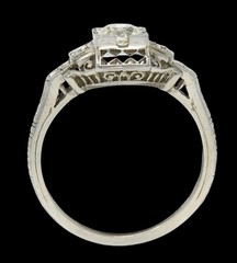 BELAIS ART DECO 0.45 CTW OLD MINE Cut DIAMOND 18 K GOLD CHECKERBOARD Style Ring