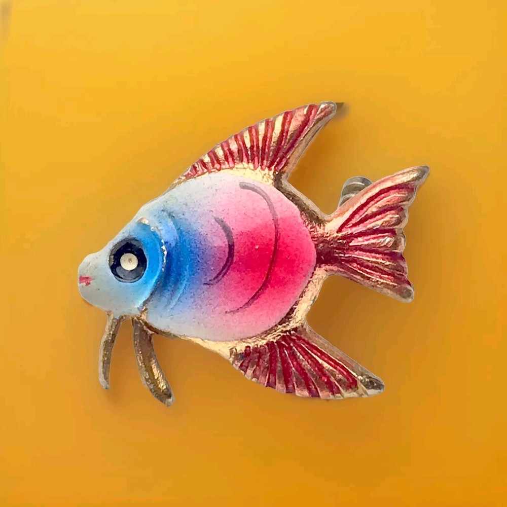 Gold Tone Colorful Enamel Fish Pin Brooch Vintage Korean Decorative Accessory