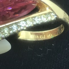 Vintage 18K GE Gold Plated Pink Austrian Crystal & Clear Accents Ring sz 7